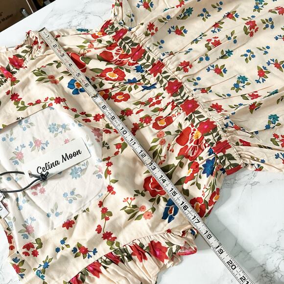 Celina Moon X Anthro Cotton Flutter Sleeve Floral Maxi Dress women’s size large - Picture 11 of 14